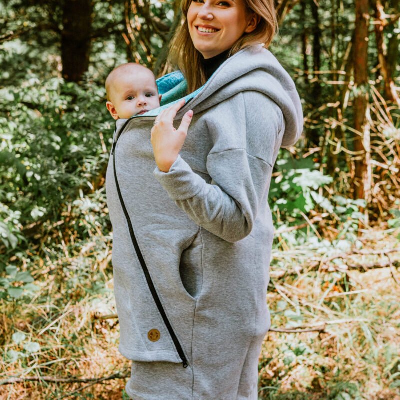 Asymmetrical Hoodie - Grey Melange with Peacock's Tail Fantasy - size L