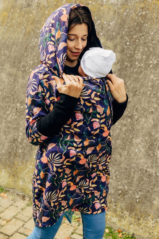 Asymmetrical Hoodie - Vintage Flowers - size S (87% cotton, 10% elastane, 3% polyester)