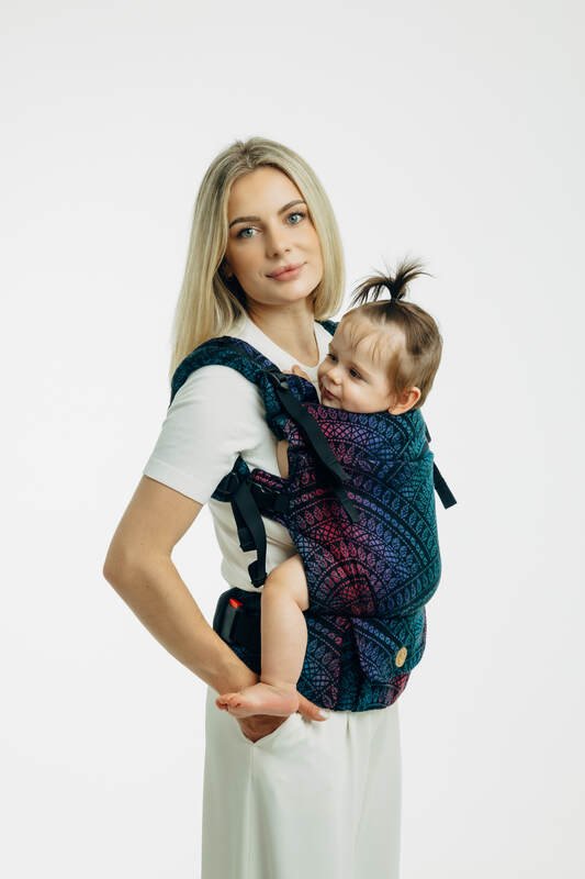 LennyUpGrade PRO Carrier, Standard Size, jacquard weave (60% cotton, 28% merino wool, 8% silk, 4% cashmere) - PEACOCK'S TAIL - BLACK OPAL