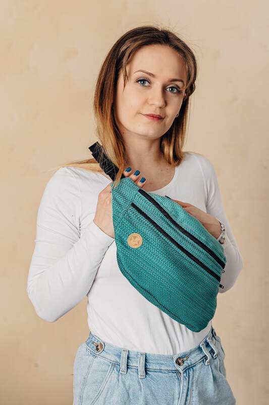 Waist Bag made of woven fabric, size large (100% cotton) - LITTLE HERRINGBONE OMBRE GREEN